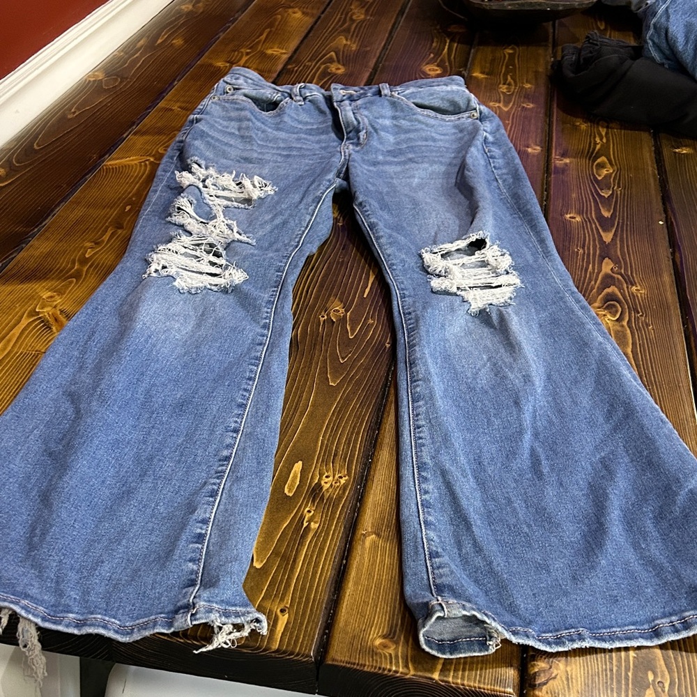 American Eagle Outfitters Distressed Blue Flare Jeans